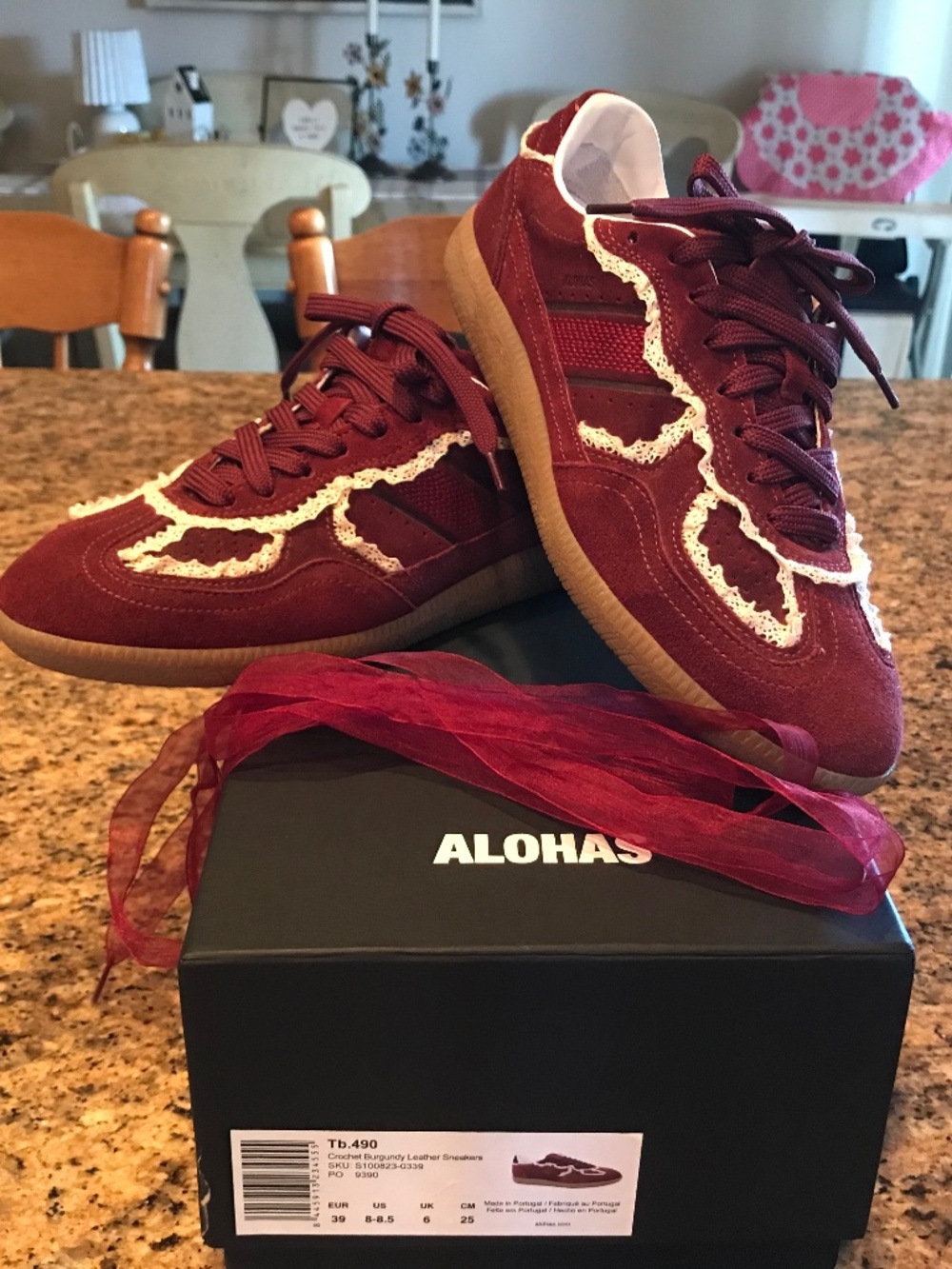 Alohas Tb.490 Crochet Burgundy Leather Sneakers Size 39 With Box